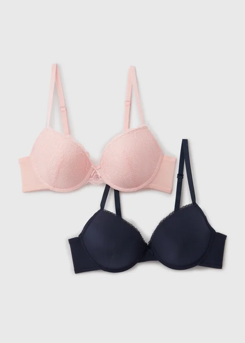 2 Pack Pink/Navy Lace Bra - 32A Image 1