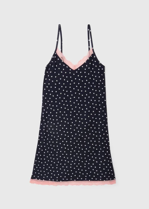 Navy Mono Heart Print Nightie - Extra small Image 4