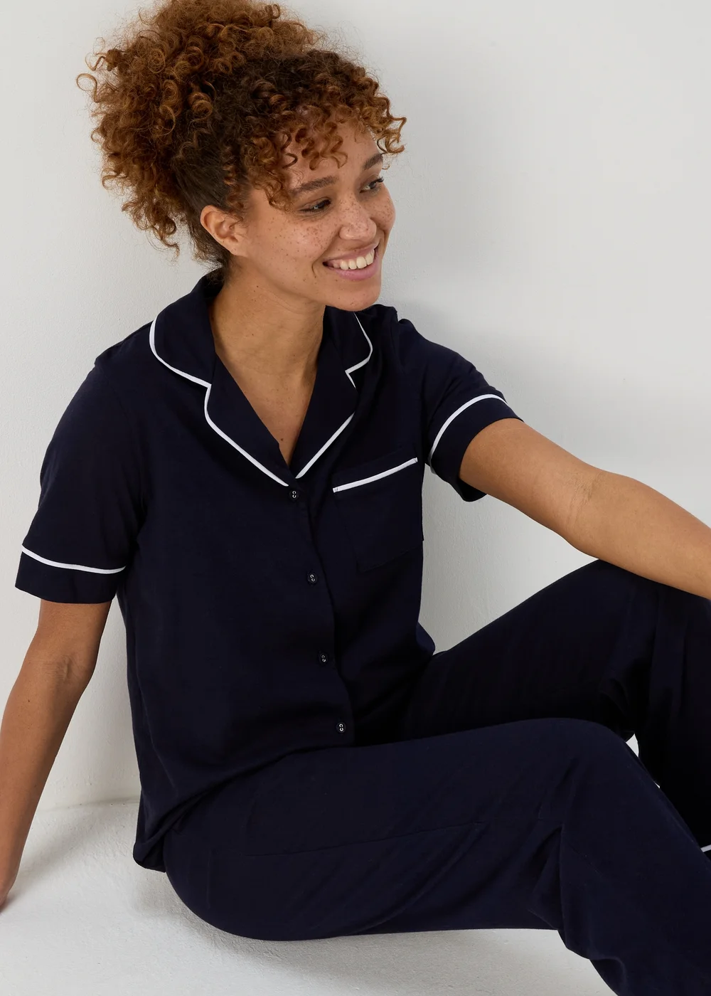 Navy Short Sleeve Pyjama Set - Extra small Image 3