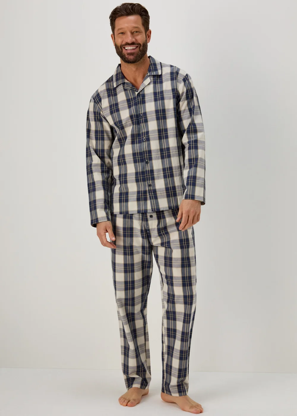Cream Ecru Check Detail Pyjama Set - Small Image 1
