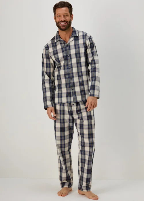 Cream Ecru Check Detail Pyjama Set - Small Image 1