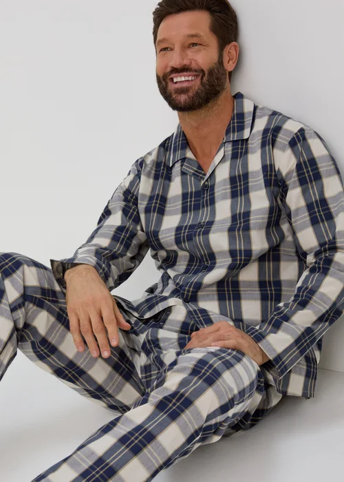 Cream Ecru Check Detail Pyjama Set - Small Image 3
