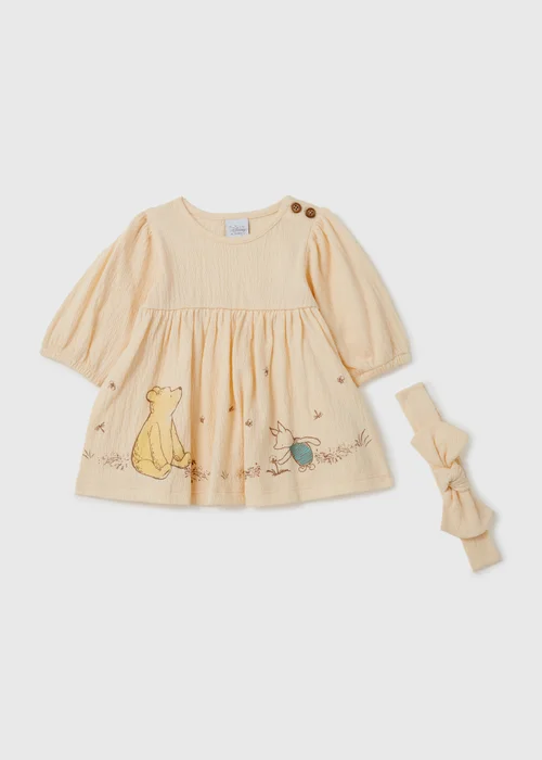 Winnie The Pooh Baby Cream Dress And Headband (Newborn-23mths) - 0-3 months Image 1