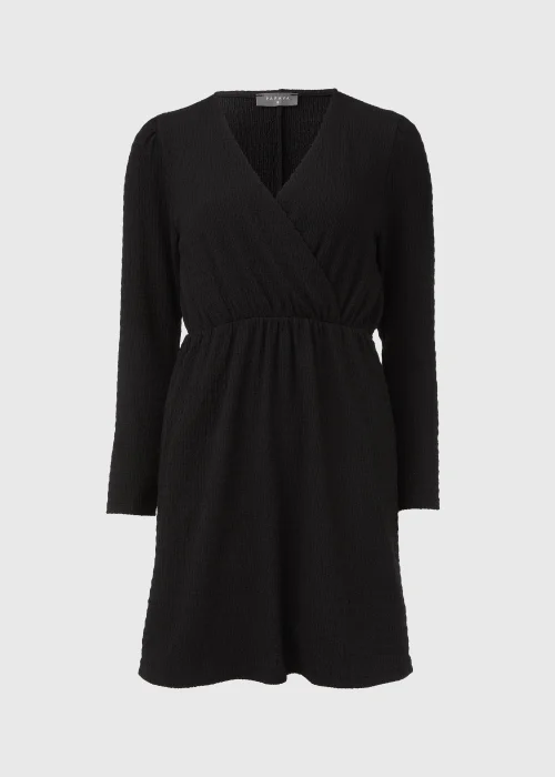 Black Textured Jersey wrap Mini Dress - 8 Image 5