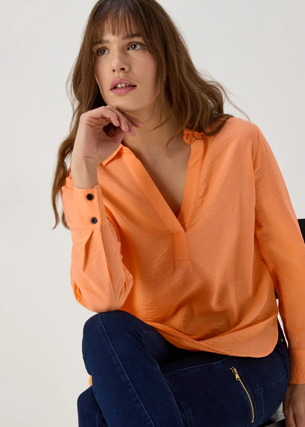 Et Vous Orange Popover Long Sleeve Blouse - Size 8 Image 4