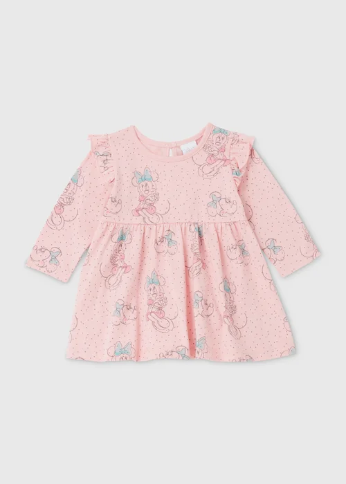 Girls Disney Minnie Mouse Pink Long Sleeve Dress (Newborn-23mths) - 0-3 months Image 1