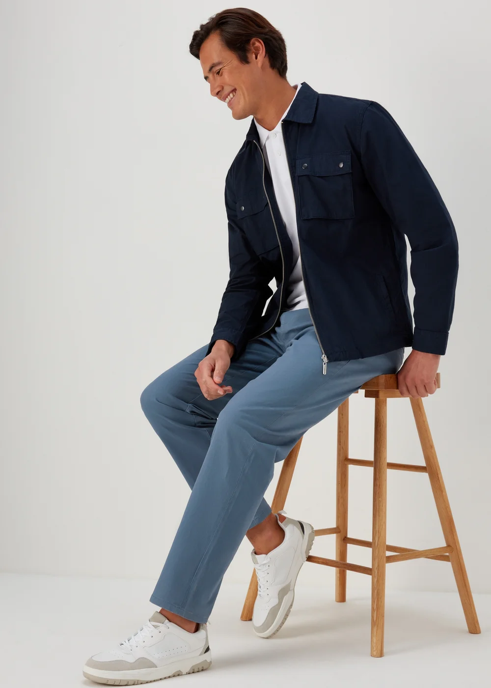 Blue Straight Fit Stretch Chinos - 30 Waist Regular Image 4