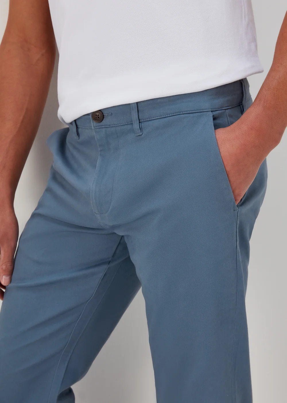 Blue Straight Fit Stretch Chinos - 30 Waist Regular Image 3