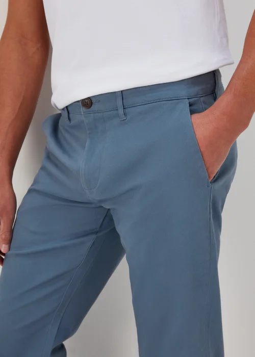Blue Straight Fit Stretch Chinos - 30 Waist Regular Image 3