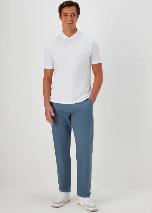 Blue Straight Fit Stretch Chinos - 30 Waist Regular Image 1