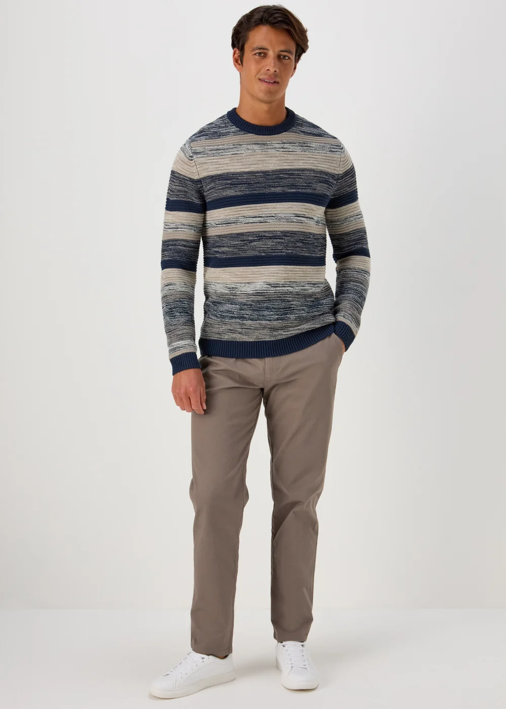 Brown Straight Fit Stretch Chinos - 30 Waist Regular Image 1