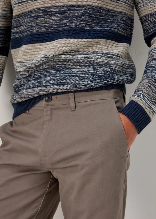 Brown Straight Fit Stretch Chinos - 30 Waist Regular Image 3