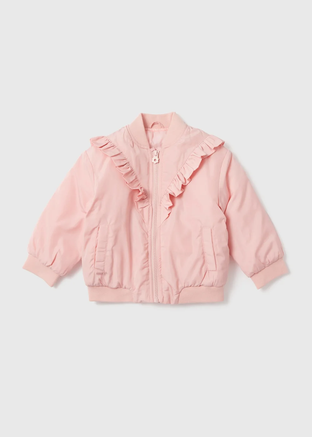 Girls Pink Frill Detail Bomber Jacket (1-7yrs) - 1 to 1.5 years Image 1