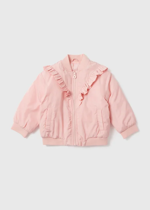 Girls Pink Frill Detail Bomber Jacket (1-7yrs) - 1 to 1.5 years Image 1
