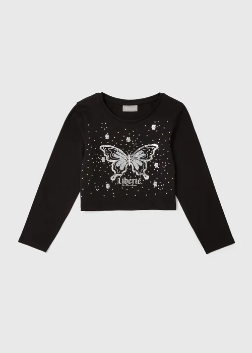 Girls Black Sequin Butterfly T Shirt (7-13yrs) - 7 Yrs Image 1