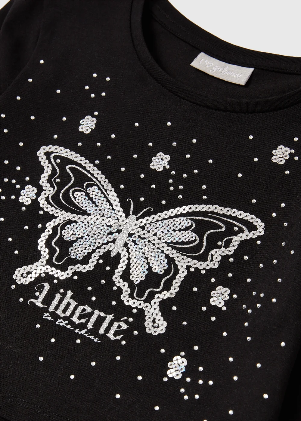 Girls Black Sequin Butterfly T Shirt (7-13yrs) - 7 Yrs Image 2