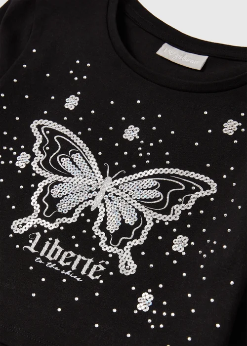 Girls Black Sequin Butterfly T Shirt (7-13yrs) - 7 Yrs Image 2