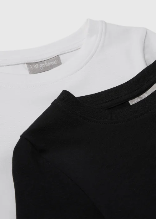 Girls 2 Pack Black & White Long Sleeve T-Shirts (7-15yrs) - 10 Yrs Image 2