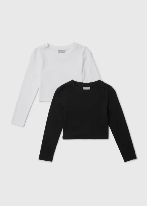 Girls 2 Pack Black & White Long Sleeve T-Shirts (7-15yrs) - 10 Yrs Image 1