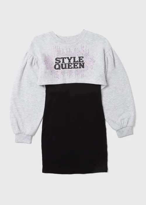 Girls Grey 'Style Queen' Sweatshirt & Dress Set (7-13yrs) - Age 7 Years Image 1