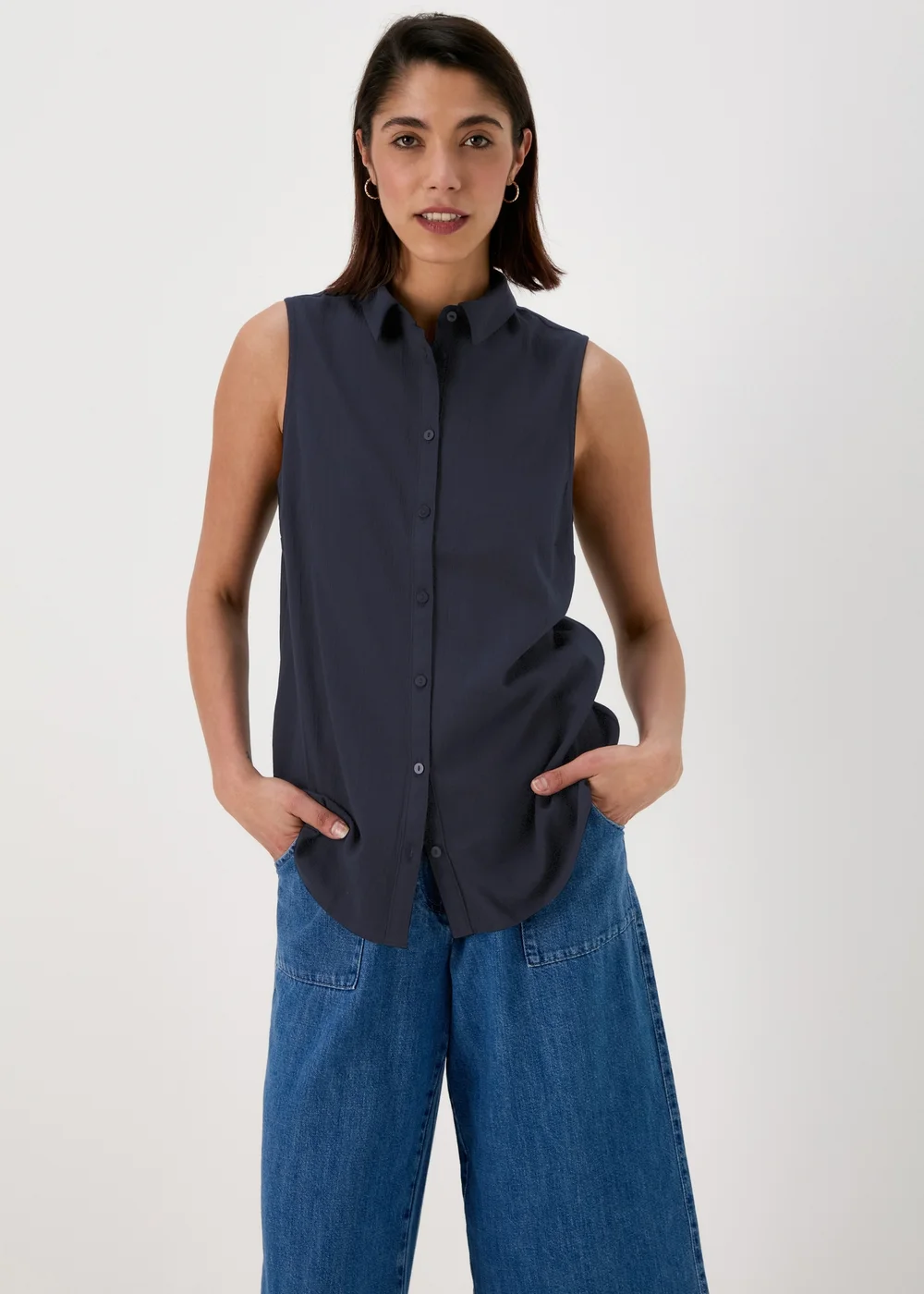 Navy Sleeveless Clipper Shirt - 8 Image 1