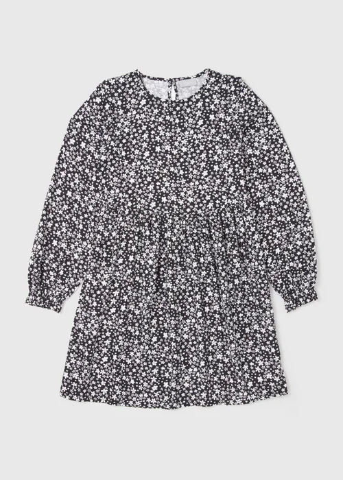Girls Black Floral Print Dress (7-13yrs) - 7 Yrs Image 1