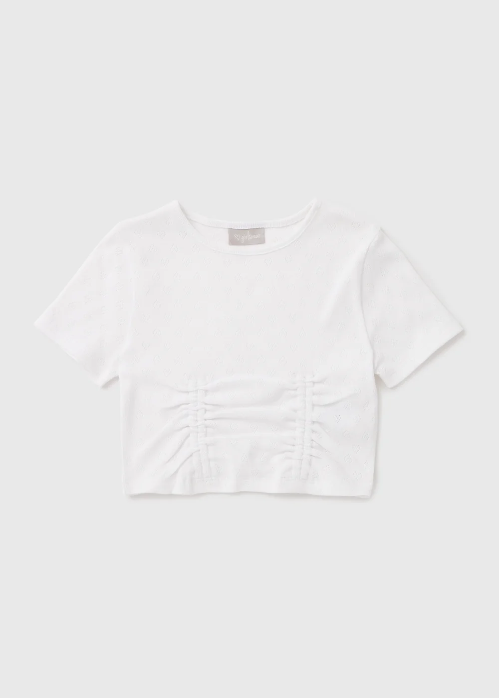 White Short Sleeve Pointelle Top (7-15yrs) - Age 7 Years Image 1