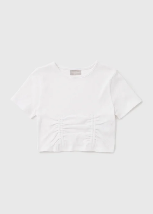 White Short Sleeve Pointelle Top (7-15yrs) - Age 7 Years Image 1
