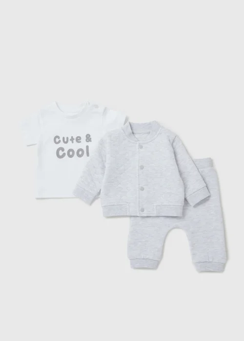 Baby Grey Quilted Set (Newborn-23mths) - 0-3 months Image 1