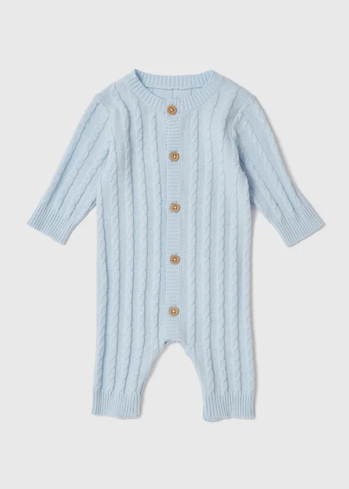 Baby Blue Knitted Romper (Newborn-23mths) - Newborn Image 1