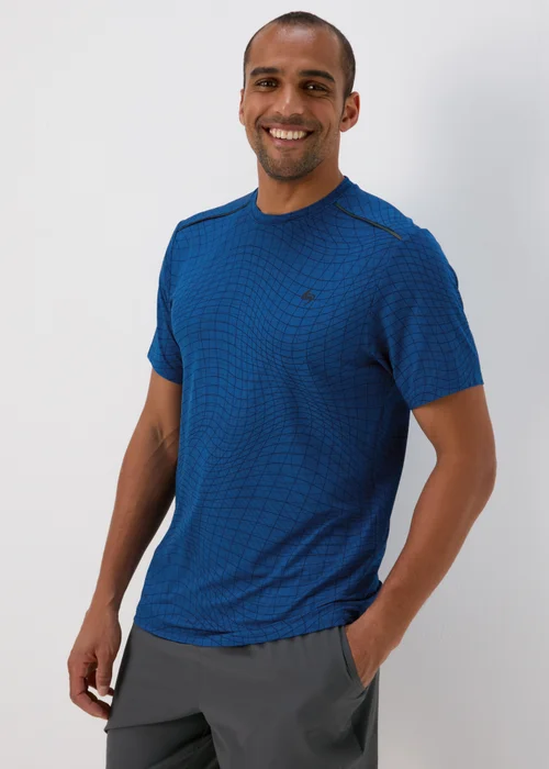 Souluxe Blue Grid Geo Print T-Shirt - Small Image 1
