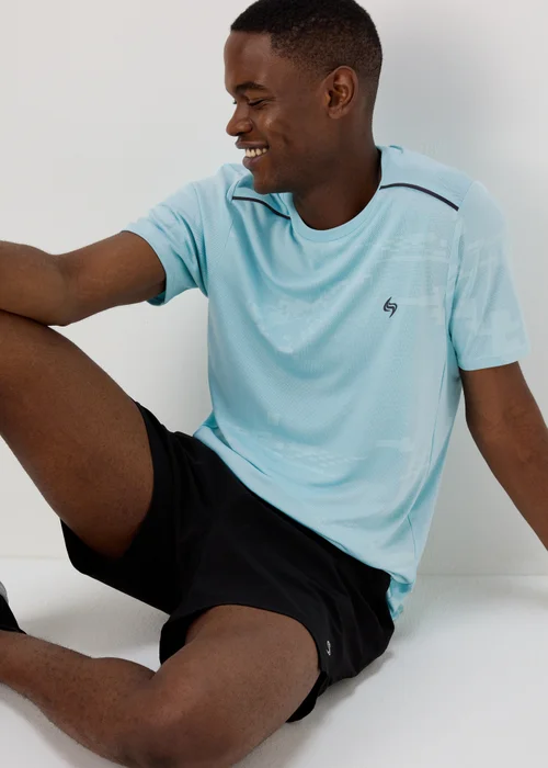 Souluxe Light Blue Jacquard Panel T-Shirt - Small Image 4