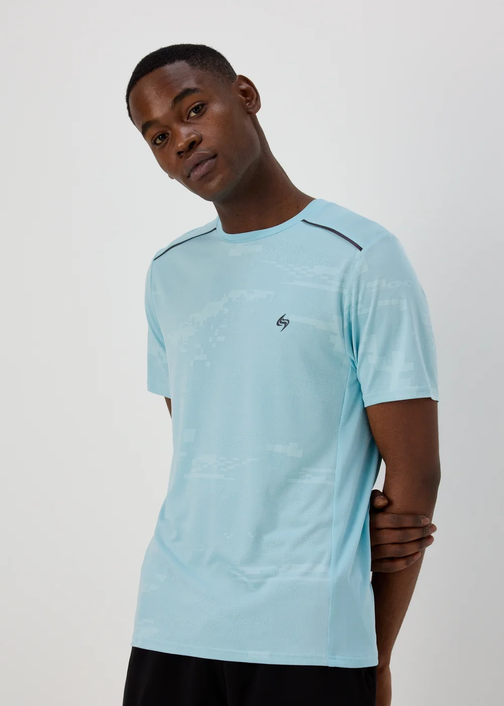 Souluxe Light Blue Jacquard Panel T-Shirt - Small Image 1