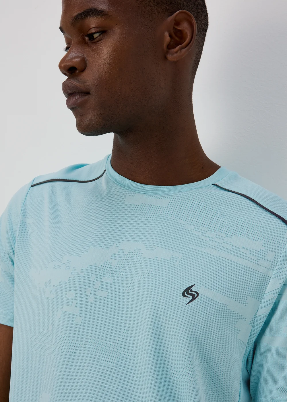 Souluxe Light Blue Jacquard Panel T-Shirt - Small Image 3