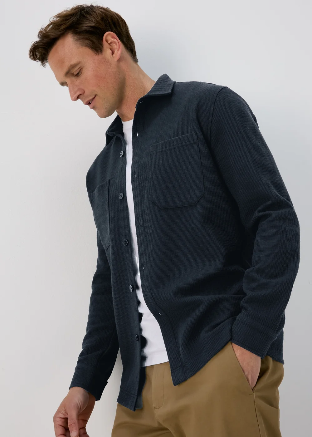 Navy Waffle Shacket - S Image 1