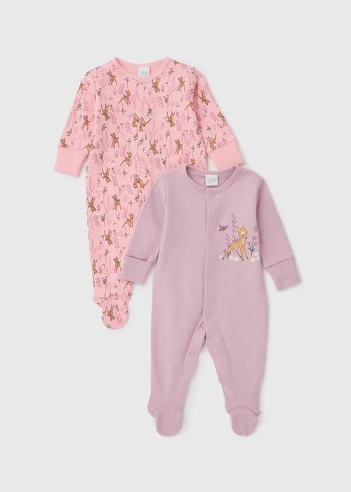 Disney Baby 2 Pack Pink Bambi Sleepsuits (Tiny Baby-18mths) - Tiny Baby Image 1