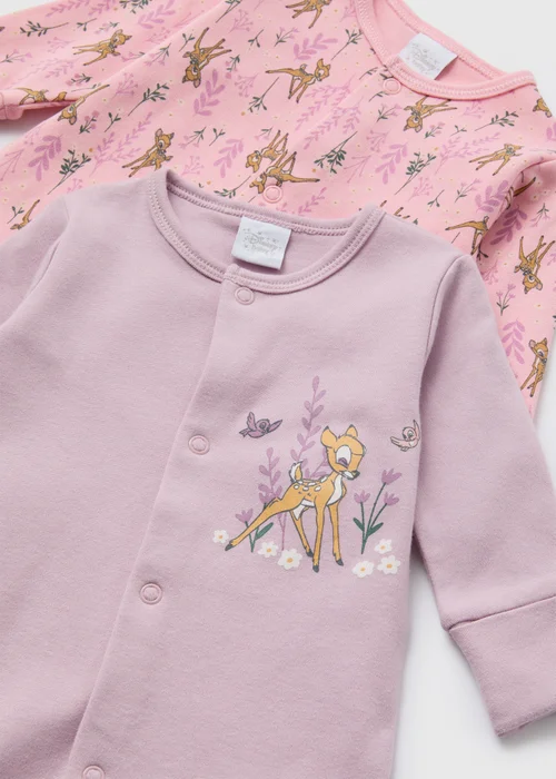 Disney Baby 2 Pack Pink Bambi Sleepsuits (Tiny Baby-18mths) - Tiny Baby Image 2