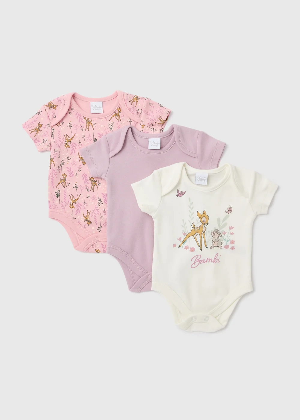 Disney Baby 3 Pack Pink Bambi Bodysuits (Tiny Baby-18mths) - 0-3 months Image 1