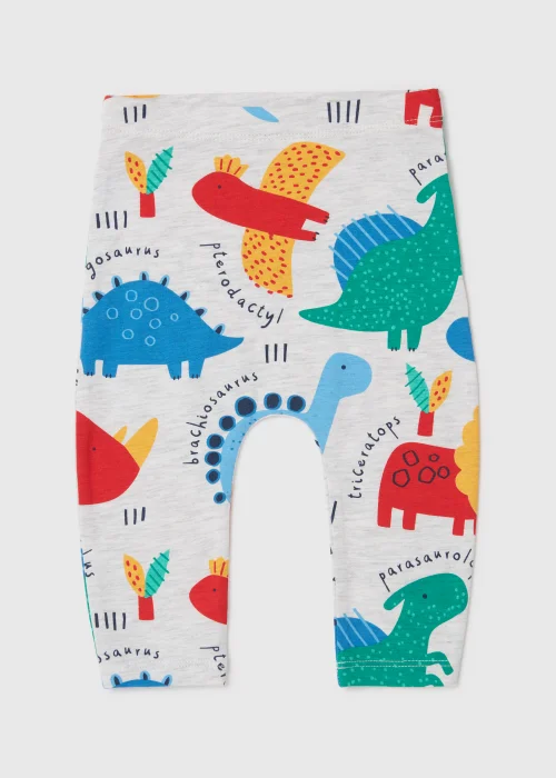 Baby Grey Marl Dinosaur Leggings (Newborn-23mths) - Newborn Image 1