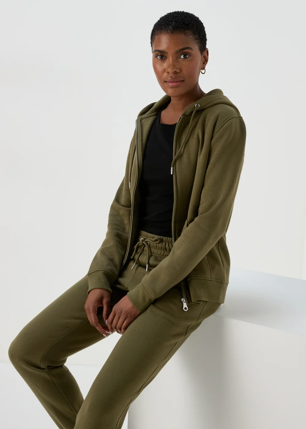 Khaki Zip Up Hoodie - S Image 3