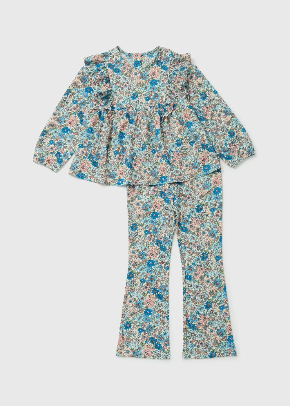 Girls Cream Floral Crinkle Top & Leggings Set (1-7yrs) - 1 to 1 half years Image 1