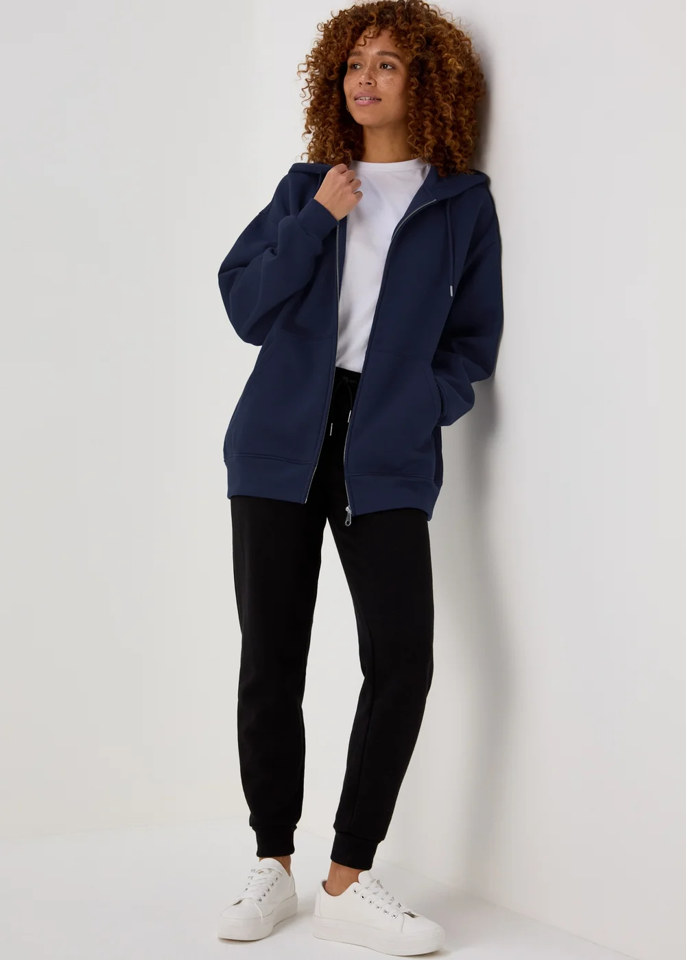Navy Oversized Zip Up Hoodie - S Image 4