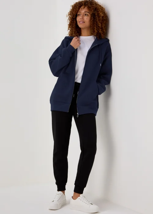 Navy Oversized Zip Up Hoodie - S Image 4