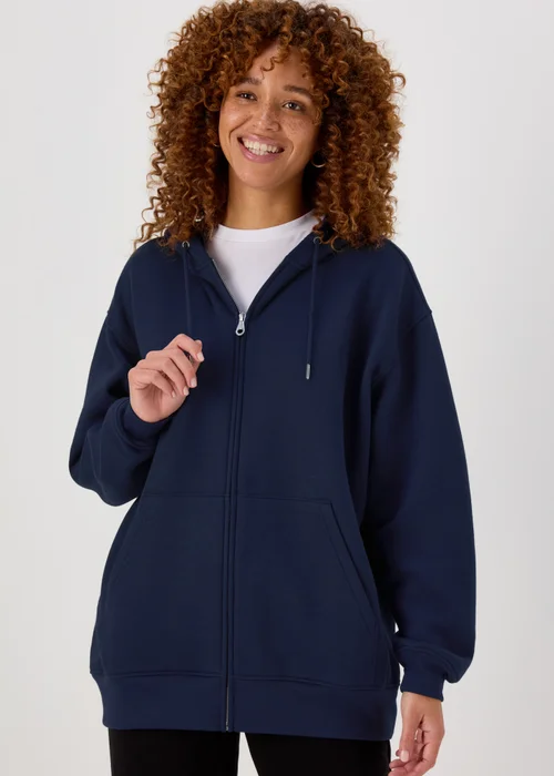 Navy Oversized Zip Up Hoodie - S Image 1