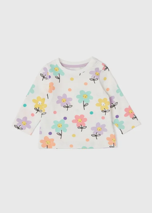 Girls Cream Floral Long Sleeve T-Shirt (Newborn-23mths) - Newborn Image 1
