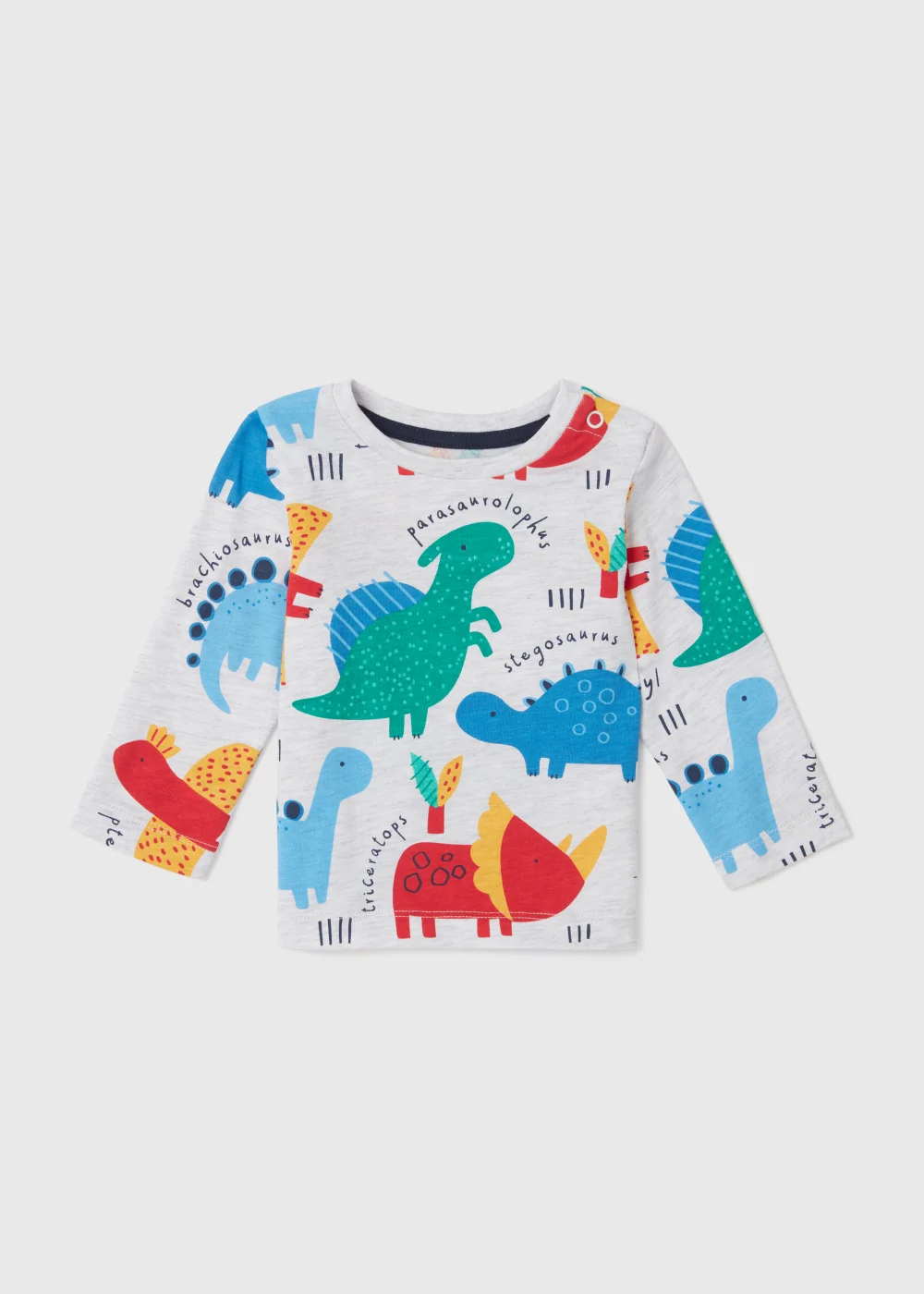 Boys Grey Marl Dinosaur Print Long Sleeve T-Shirt (Newborn-23yrs) - 0-3 months Image 1