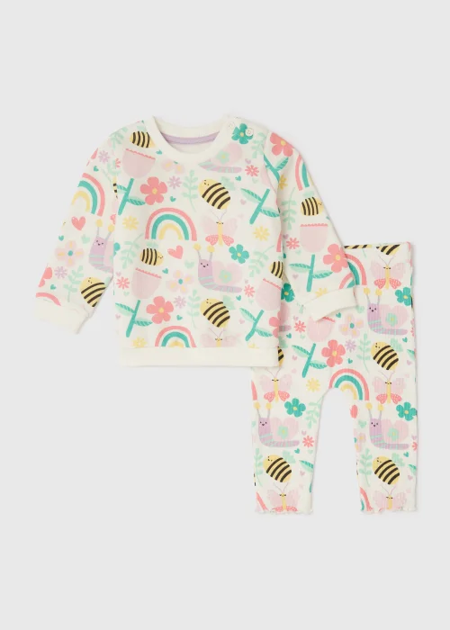 Baby Cream Bee Print Sweatshirt & Ribbed Leggings Set (Newborn-23mths) - 0-3 months Image 1