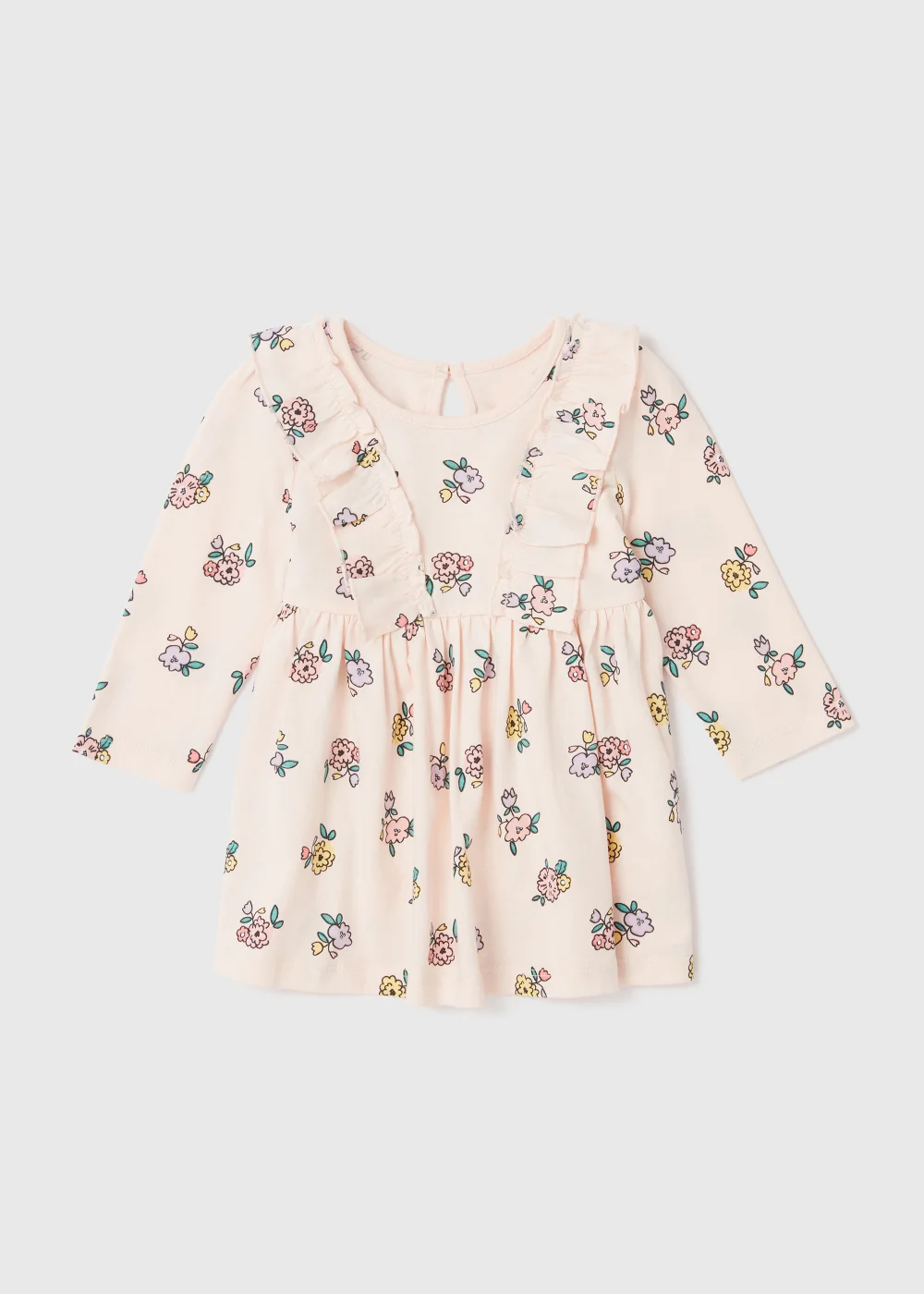 Girls Pink Ditsy Print Long Sleeve Dress (Newborn-23mths) - 0-3 months Image 1