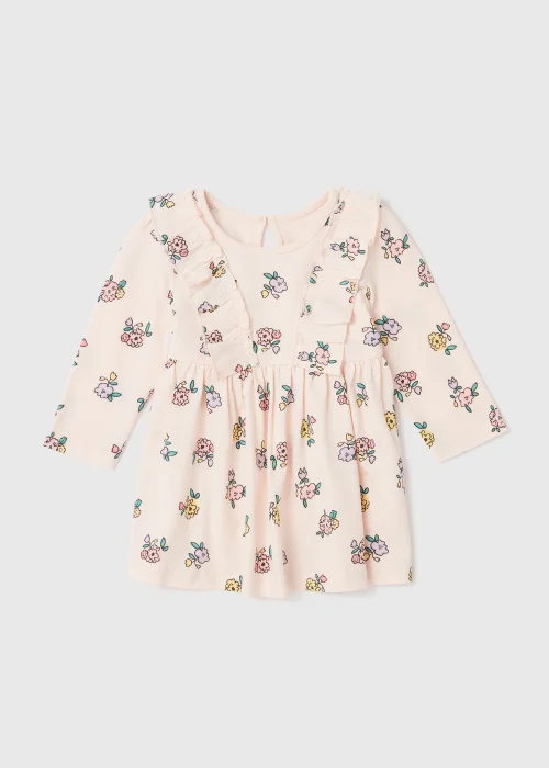 Girls Pink Ditsy Print Long Sleeve Dress (Newborn-23mths) - 0-3 months Image 1