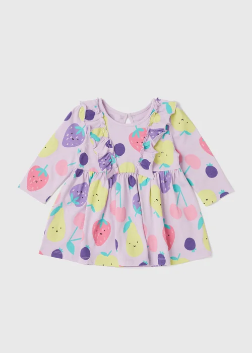 Baby Lilac Fruity Long Sleeve Dress (Newborn-23mths) - Newborn Image 1